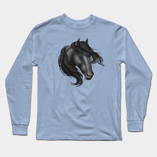 Horse Head - Gray Blue Eyes Long Sleeve T-Shirt by FalconArt